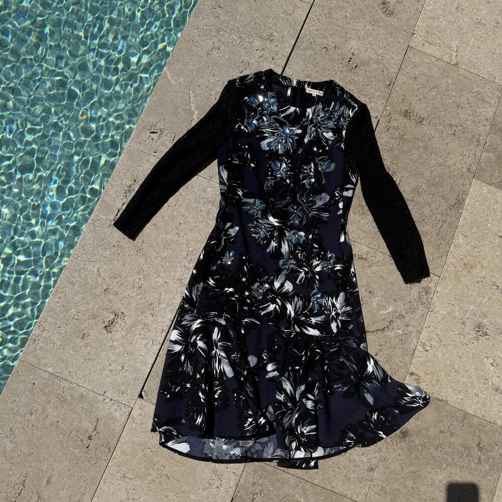 Rebecca Taylor Women's Long Sleeve Floral Embellished Dress Size 2